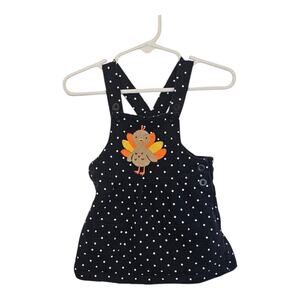 Carter's Girls Overall Dress Size 9m Navy White Polka Dot Turkey Thanksgiving